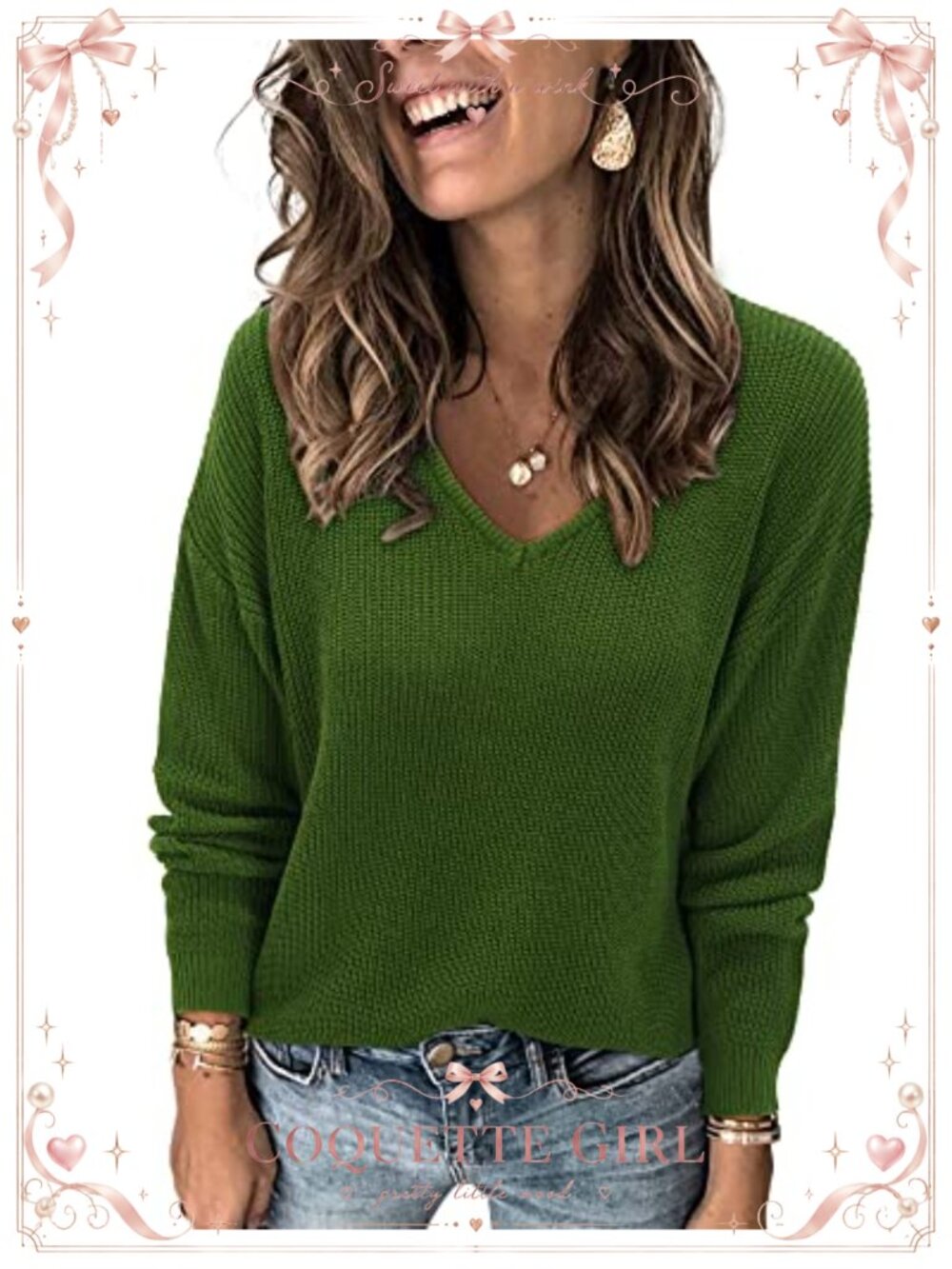 Women's Plus Size Knit Pullover Sweater Long Sleeve V Neck Casual Fall Winter